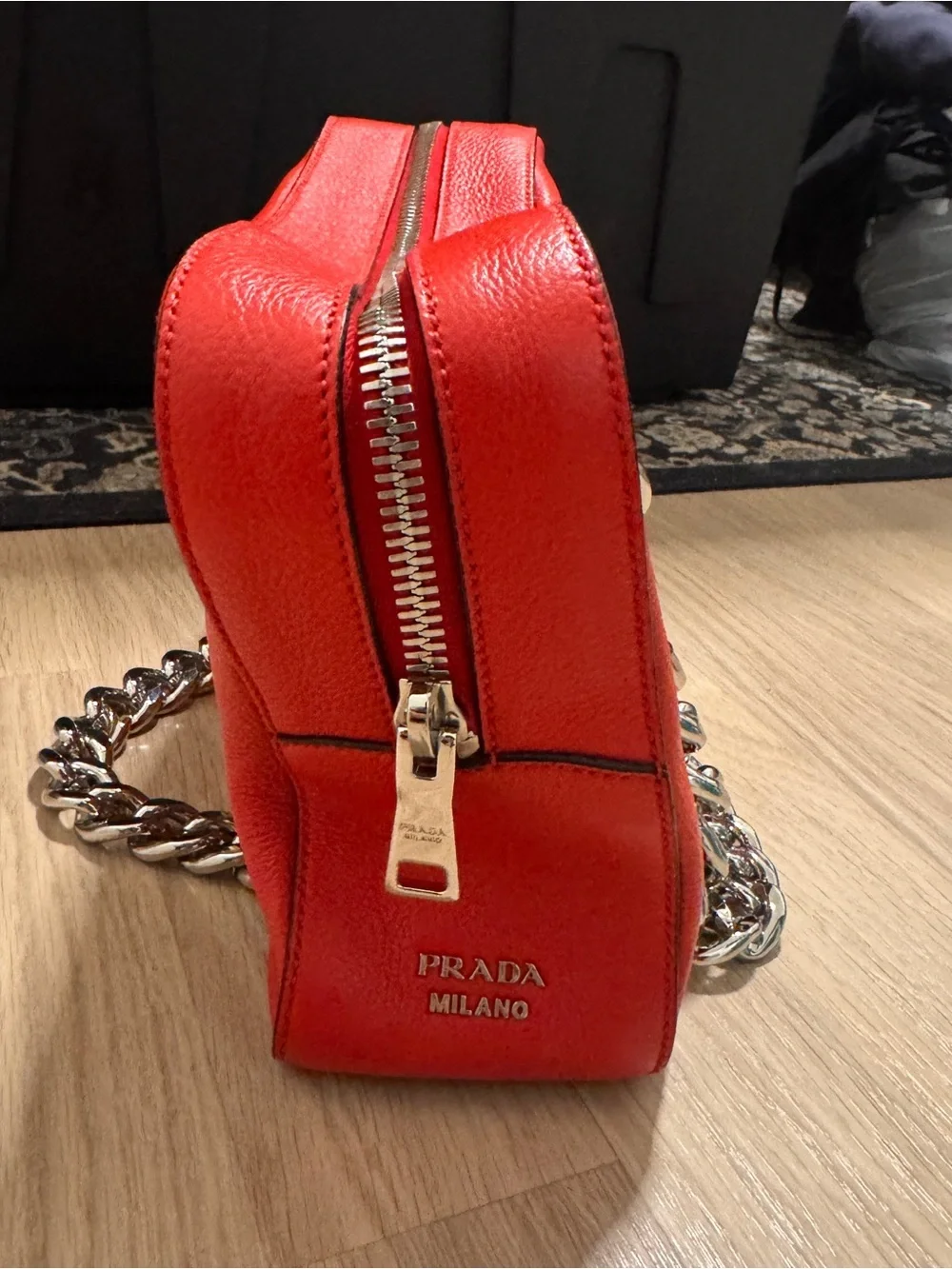 Prada Red Leather Grommet Chain Satchel
